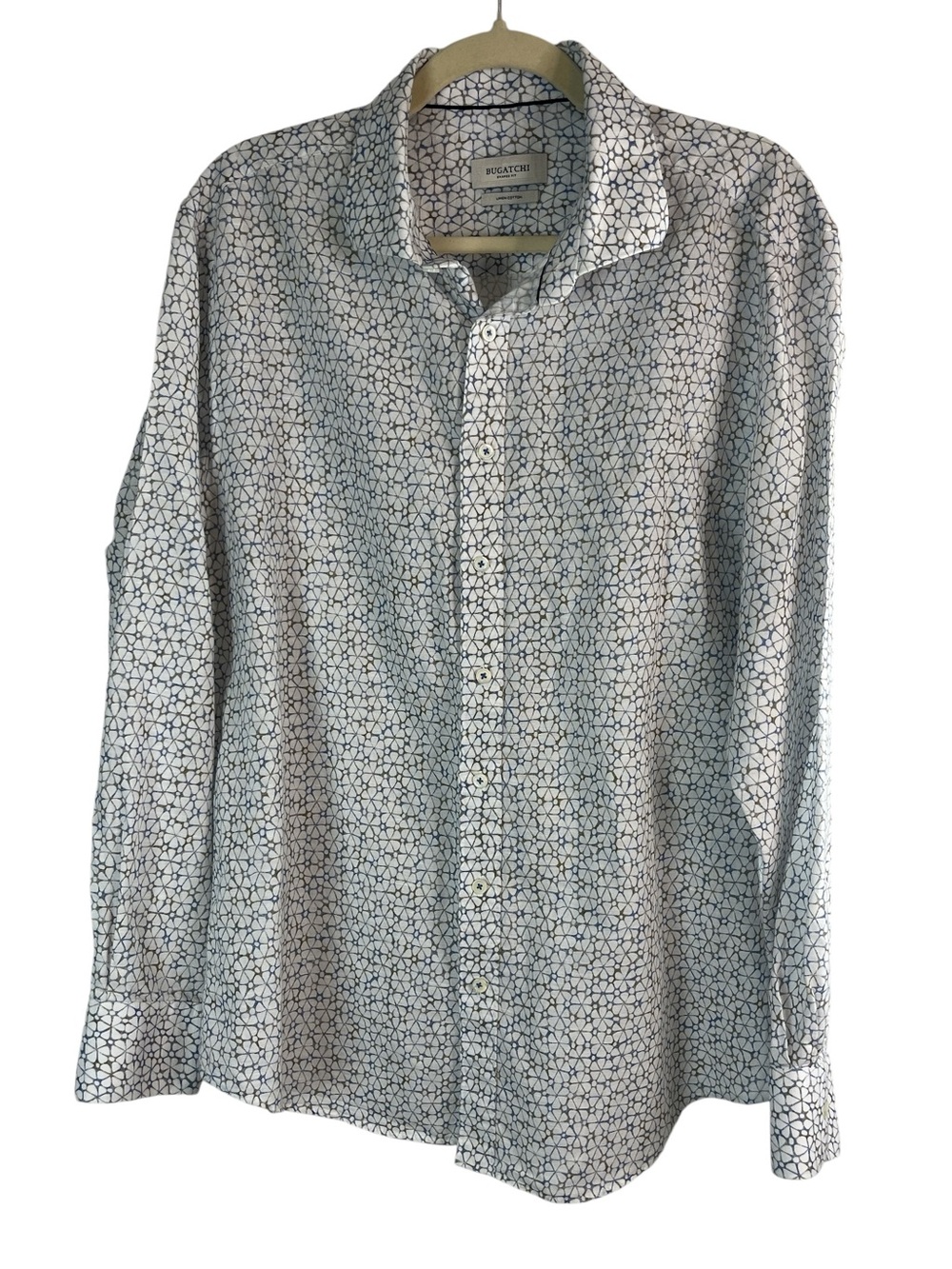Bugatchi Linen Cotton Geometric Print Button Down Shirt XL Lightweight
